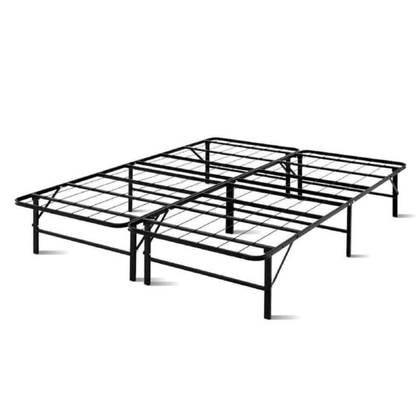 Foldable Queen Metal Bed Frame - Black