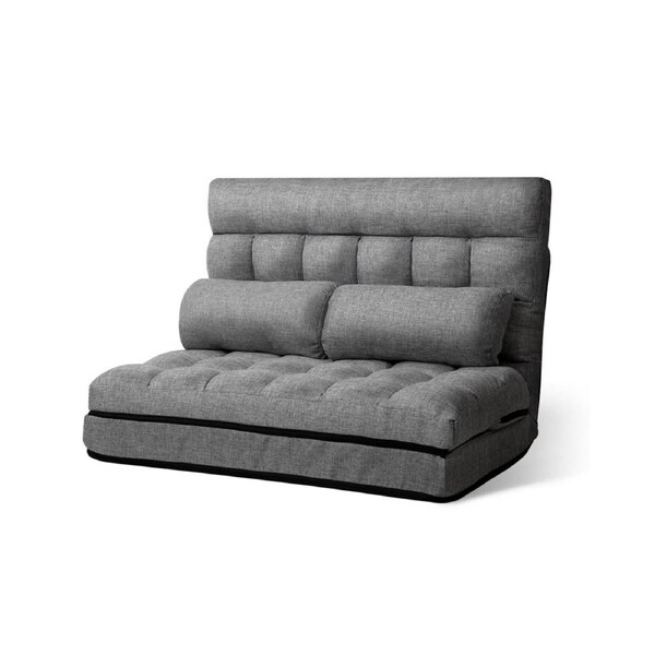 Lounge Sofa Bed 2-seater Floor Folding Fabric Grey