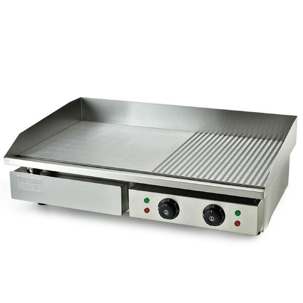 THERMOMATE Commercial Electric Griddle, 4400W 73x40cm Half Ribbed Dual Surface