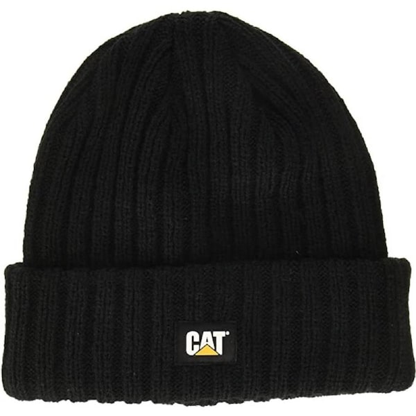 Caterpillar Rib Watch Beanie Hat Cap Warm Winter Knit - Black