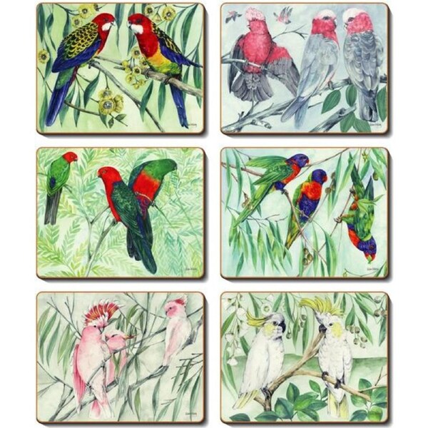 Cinnamon Australian Parrots Cork Backed Drinks Coasters Set 6
