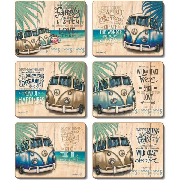Cinnamon Vintage Kombi Cork Backed Drink Coasters Set 6