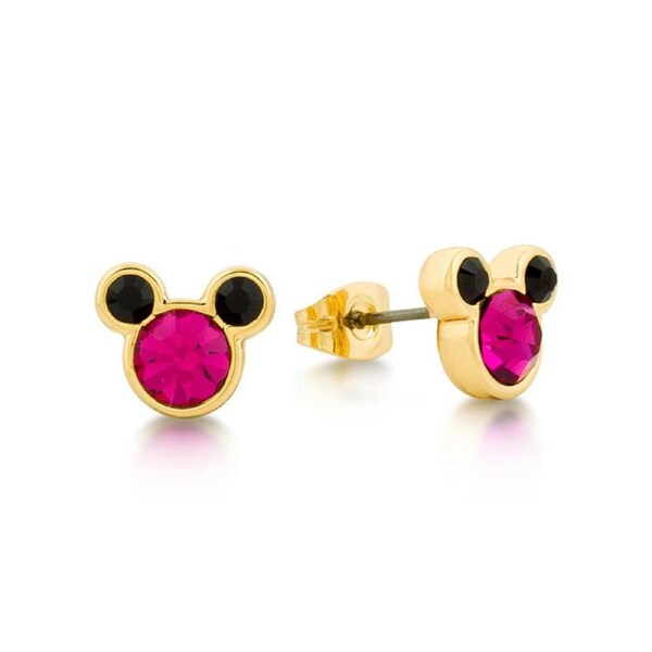 Couture Kingdom - Disney - Mickey Mouse Crystal Stud Earrings Yellow Gold