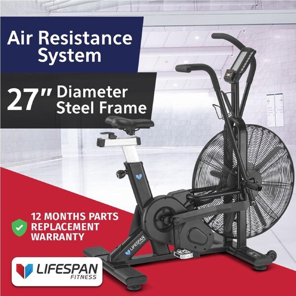 Lifespan Fitness EXC-10H Commercial Exercise Air Bike with 27” Diameter Steel Fan for Dynamic Air Resistance
