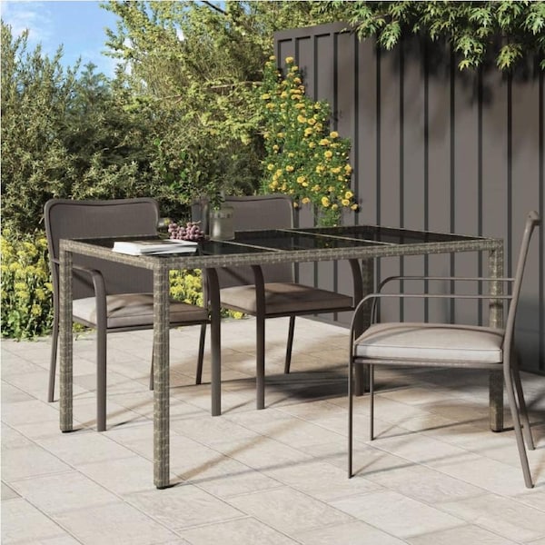 Garden Table 150x90x75 cm Tempered Glass and Poly Rattan Grey vidaXL