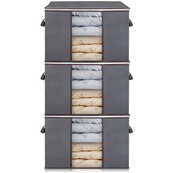 3PCS Large Capacity Clothes Storage Bag Organizer with Large Clear View Window and Carry Handles