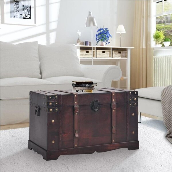 Wooden Storage Bench Blanket Box Treasure Chest Trunk Decorative