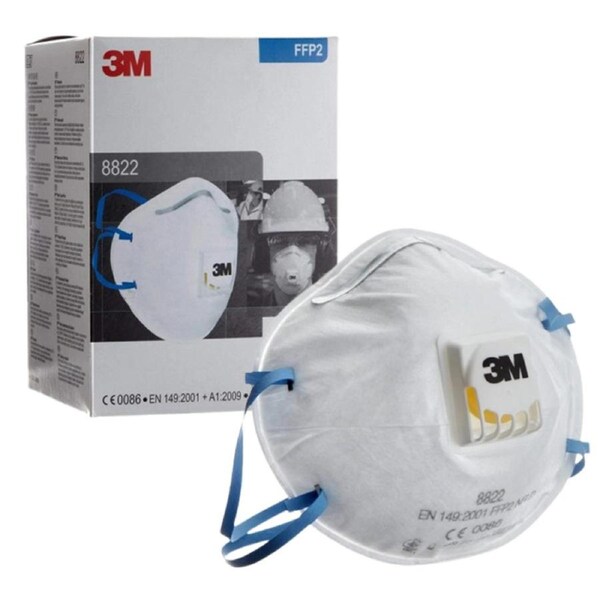3M Cupped Particulate Respirator 8822, P2, Valved (10 Per Box)