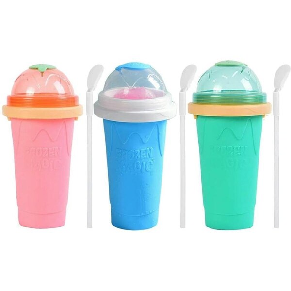 Ozoffer Slushie Maker Cup Quick Freeze Magic Squeeze Cup BLUE+GREEN+PINK