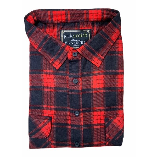 Mens Flannelette Long Sleeve Shirt 100% Cotton Authentic Flannel - Half Placket Red / 3XL