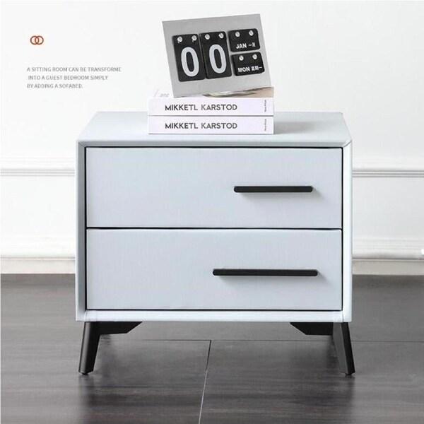TOBIAS Leather Bedside Table/Modern Light Blue/Timber frame