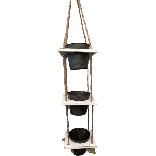3 TIER TIN HANGING PLANTER - BLACK POTS