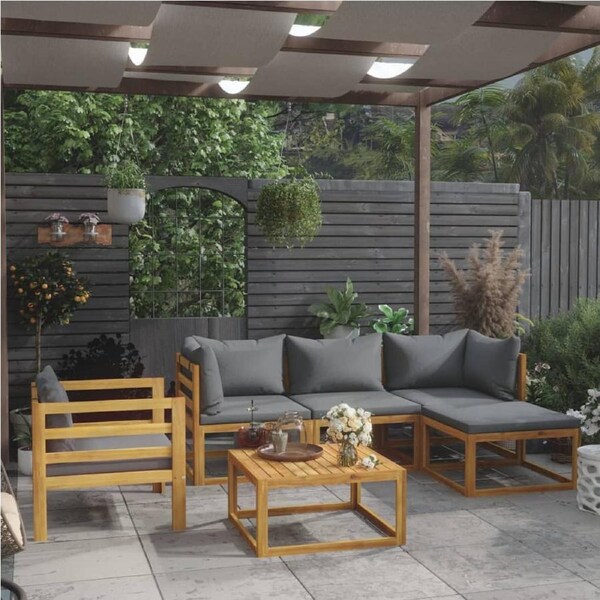 6 Piece Garden Lounge Set with Cushion Solid Acacia Wood vidaXL