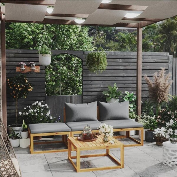 4 Piece Garden Lounge Set with Cushion Solid Acacia Wood vidaXL