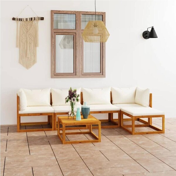 6 Piece Garden Lounge Set with Cushion Cream Solid Acacia Wood vidaXL