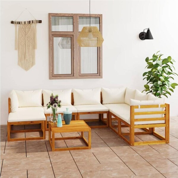8 Piece Garden Lounge Set with Cushion Cream Solid Acacia Wood vidaXL