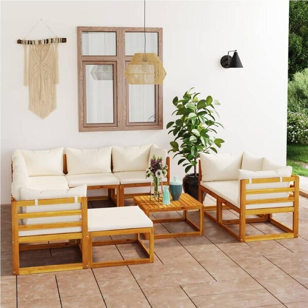 10 Piece Garden Lounge Set with Cushion Cream Solid Acacia Wood vidaXL