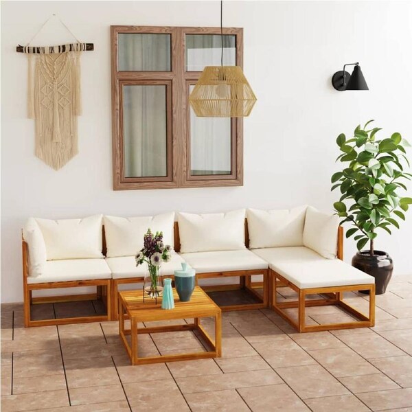 6 Piece Garden Lounge Set with Cushion Cream Solid Acacia Wood vidaXL