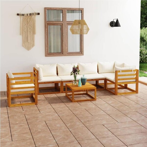 7 Piece Garden Lounge Set with Cushion Cream Solid Acacia Wood vidaXL