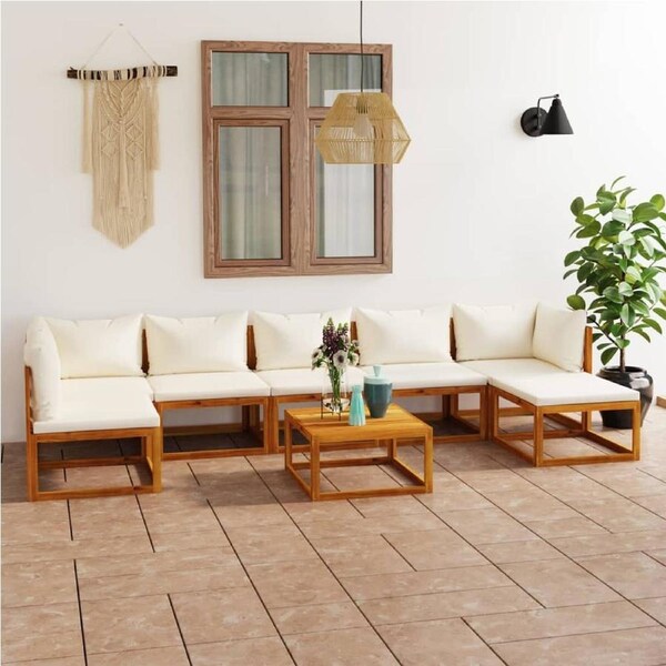 8 Piece Garden Lounge Set with Cushion Cream Solid Acacia Wood vidaXL