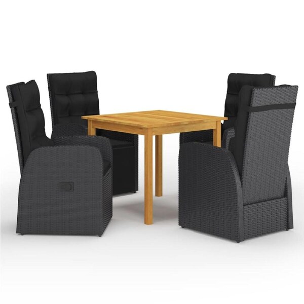 5 Piece Garden Dining Set Black vidaXL