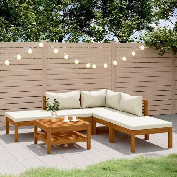6 Piece Garden Lounge Set with Cream Cushion Solid Acacia Wood vidaXL