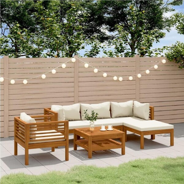 6 Piece Garden Lounge Set with Cream Cushion Solid Acacia Wood vidaXL