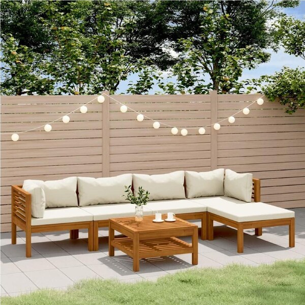 6 Piece Garden Lounge Set with Cream Cushion Solid Acacia Wood vidaXL