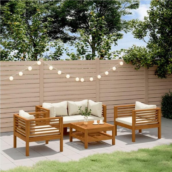 5 Piece Garden Lounge Set with Cream Cushion Solid Acacia Wood vidaXL