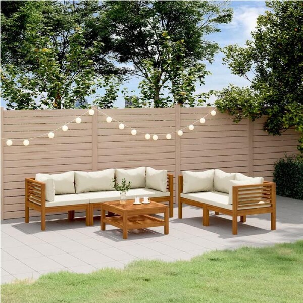 6 Piece Garden Lounge Set with Cream Cushion Solid Acacia Wood vidaXL