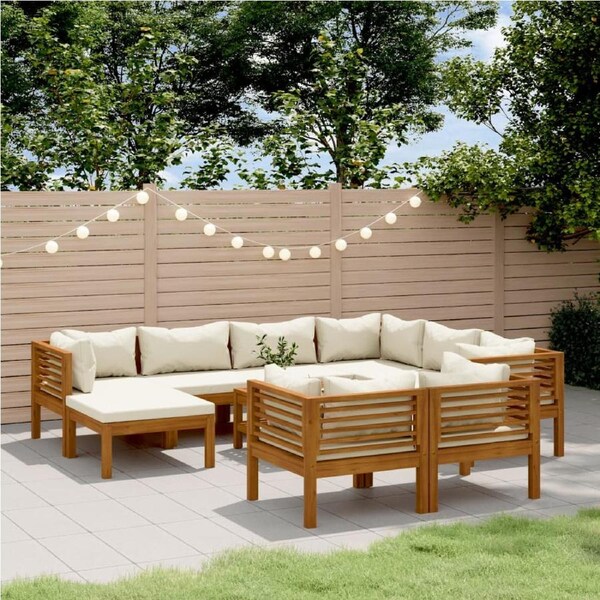 10 Piece Garden Lounge Set with Cream Cushion Solid Acacia Wood vidaXL