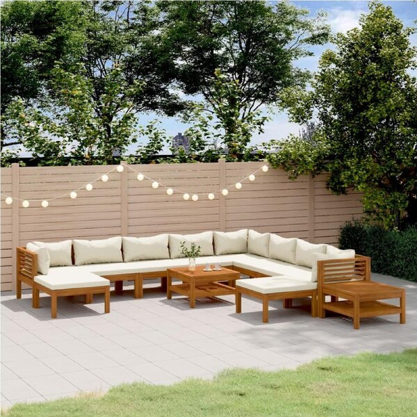 12 Piece Garden Lounge Set with Cream Cushion Solid Acacia Wood vidaXL