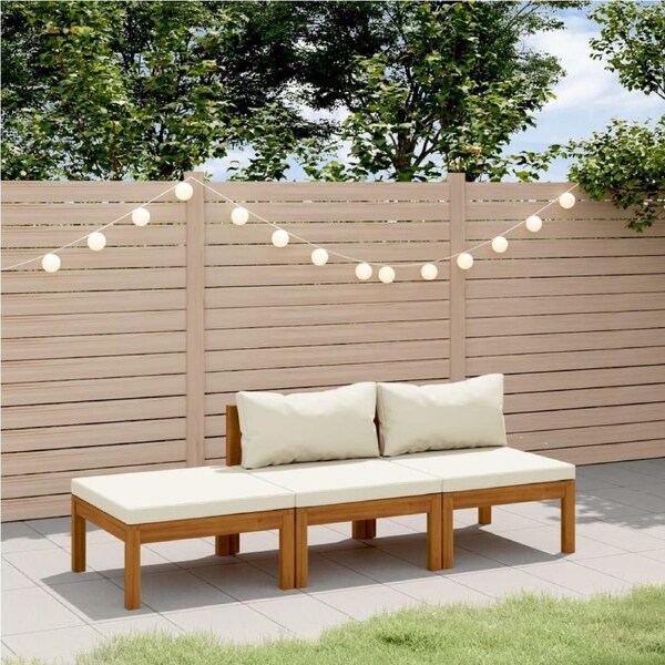 3 Piece Garden Lounge Set with Cream Cushion Solid Acacia Wood vidaXL