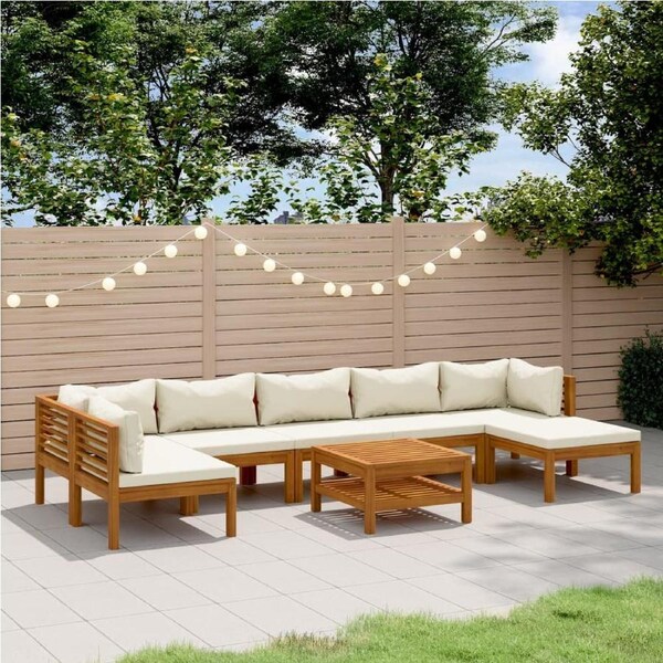 8 Piece Garden Lounge Set with Cream Cushion Solid Acacia Wood vidaXL