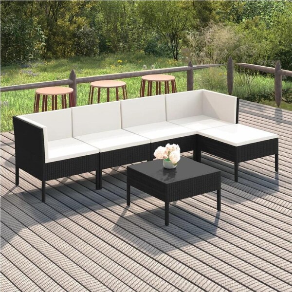 6 Piece Garden Lounge Set with Cushions Poly Rattan Black vidaXL