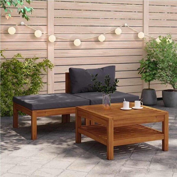 3 Piece Garden Lounge Set with Dark Grey Cushions Acacia Wood vidaXL