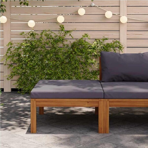 Footrest with Dark Grey Cushion Solid Acacia Wood vidaXL
