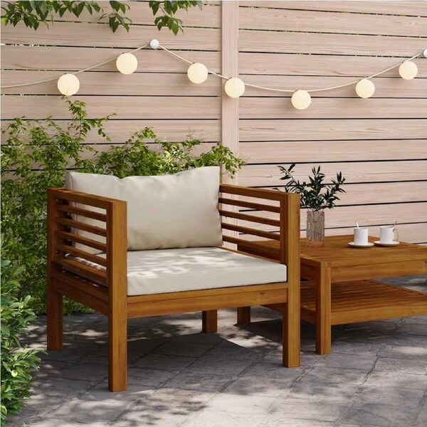 Garden Chair with Cream White Cushions Solid Acacia Wood vidaXL