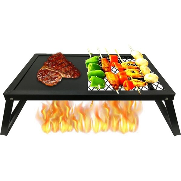 Ozoffer Outdoor BBQ Grill Plate Folding Hot Plate Campfire Portable Camping Barbecue