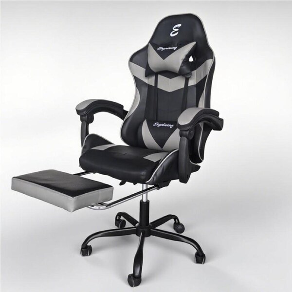 Ergoliving Computer Gaming Racing Chair Work Seat Office Recliner Pu Leather Grey