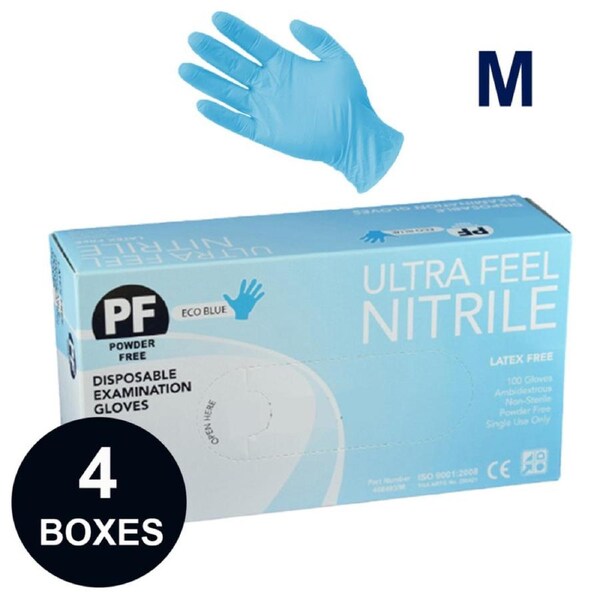 400pcs Ultra Fresh Blue Nitrile Exam Gloves Latex Free, Powder Free, Healthcare, Medical, Aged care, Beauty, Food - Medium Size