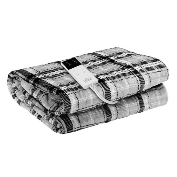 Giselle Bedding Electric Throw Rug Heated Blanket Washable Grey and white checkered