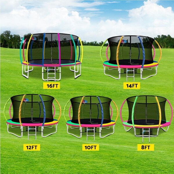 Everfit Trampoline 8FT 10FT 12FT 14FT 16FT Kids Trampolines Basketball Set Colourful 14ft