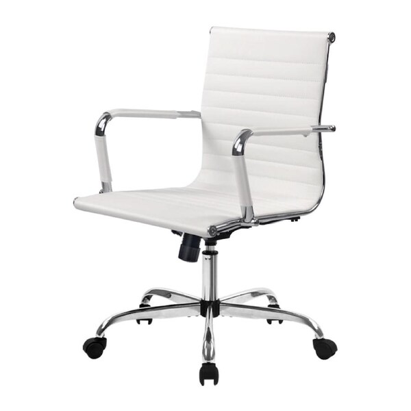 Artiss Office Chair Conference Chairs Computer Desk Home Stool PU Leather Mid back - White