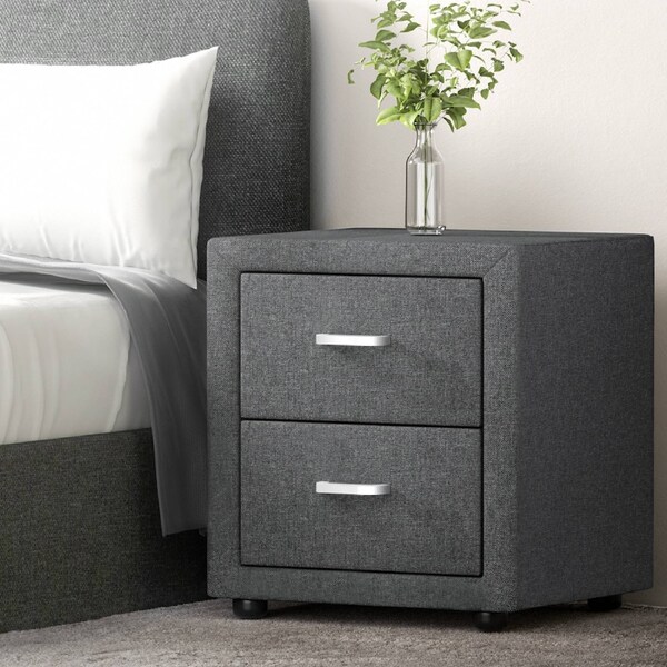 1x Artiss Bedside Table Leather Fabric CADEN Black