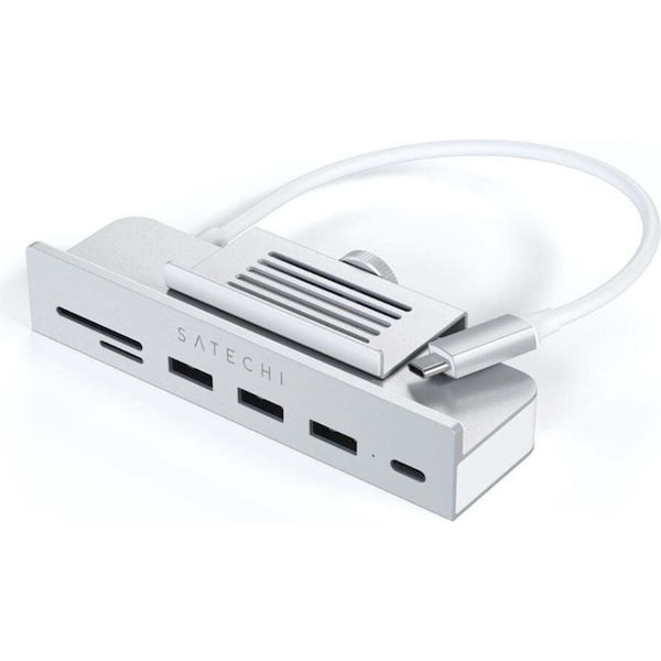 Satechi USB-C Clamp Hub Female USB-A Micro/SD Card Reader Port For 24" iMac SLV