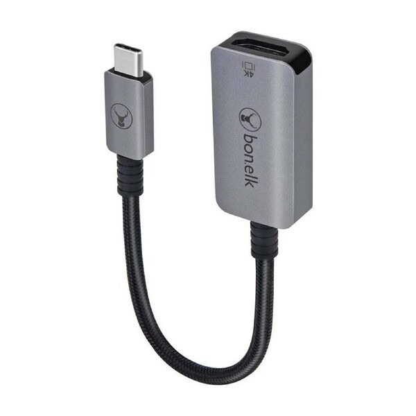 Bonelk Long-Life 15cm USB-C Male To 4K HDMI Female Adapter/Converter Space Grey
