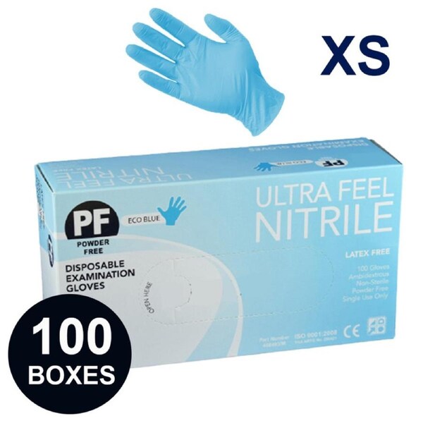 100 Boxes Ultra Fresh Blue Nitrile Exam Gloves Latex Free, Powder Free, Healthcare, Medical, Aged care, Beauty, Food - Extra Small Size