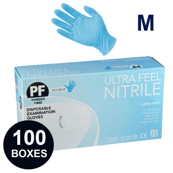 100 Boxes Ultra Fresh Blue Nitrile Exam Gloves Latex Free, Powder Free, Healthcare, Medical, Aged care, Beauty, Food - Medium Size