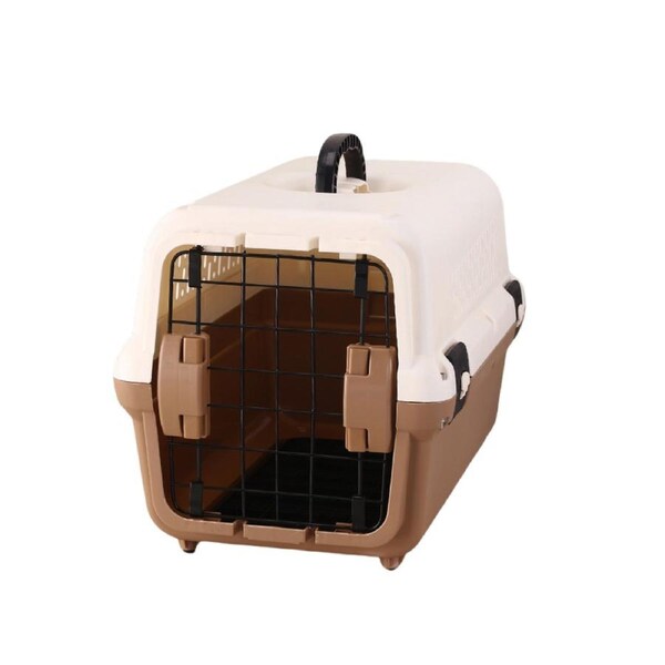 YES4PETS Small Portable Plastic Dog Cat Pet Pets Carrier Travel Cage With Tray-Brown